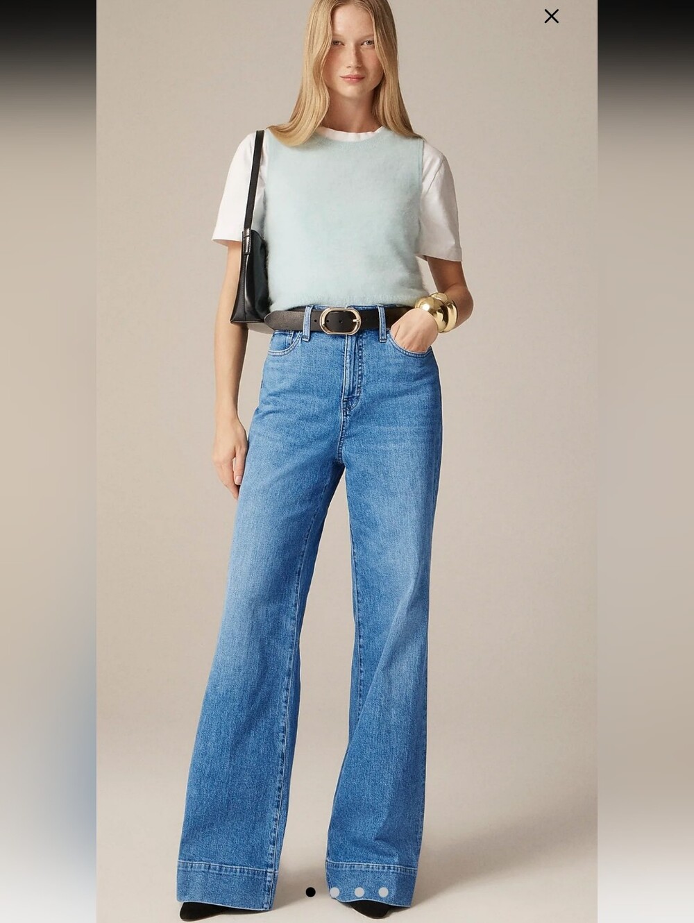 J Crew Wide Leg Denim Trouser Jeans High Rise Light Wash Womens Size 30 Flaw